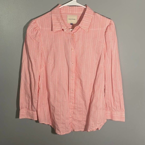 court & Rowe Pink Gingham 100% Cotton Button Down Blouse Size Medium - Picture 2 of 7